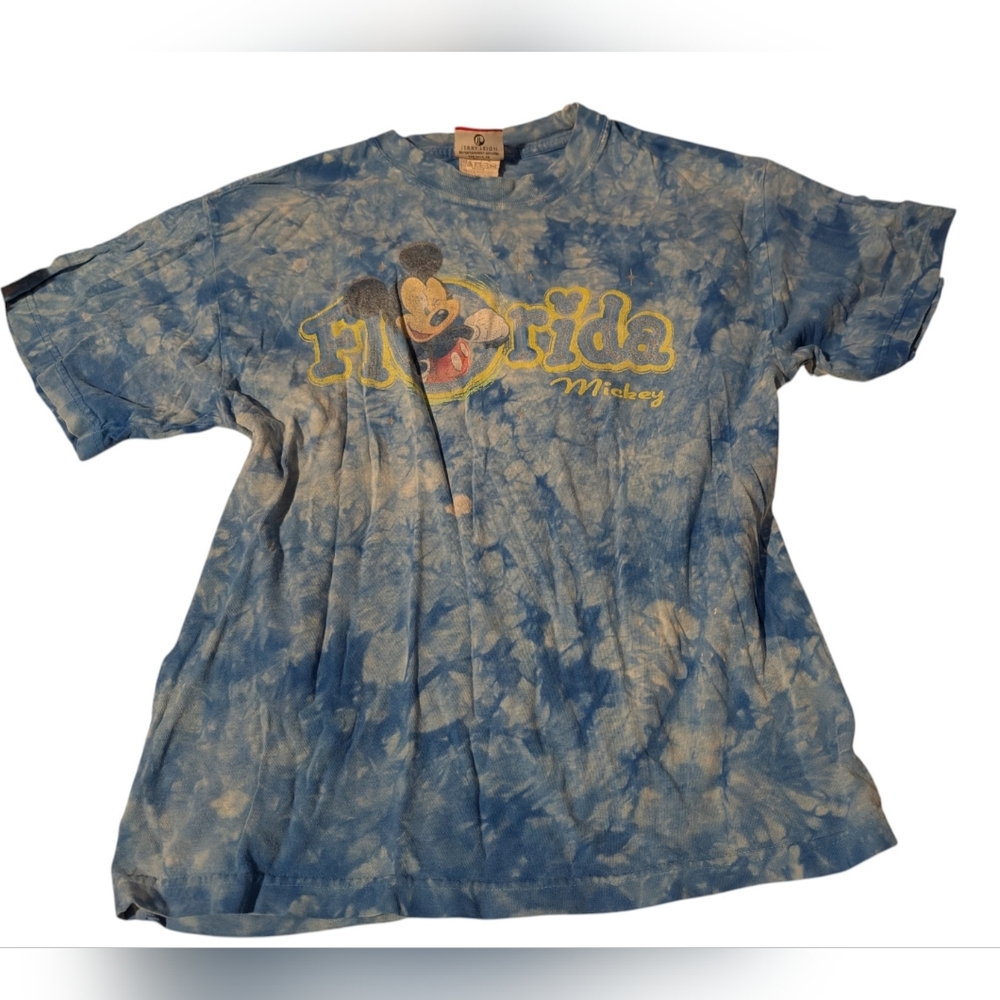 Disney Vintage 90s Blue Tie-Dye Florida Mickey T-Shirt Youth‎ 10/12
